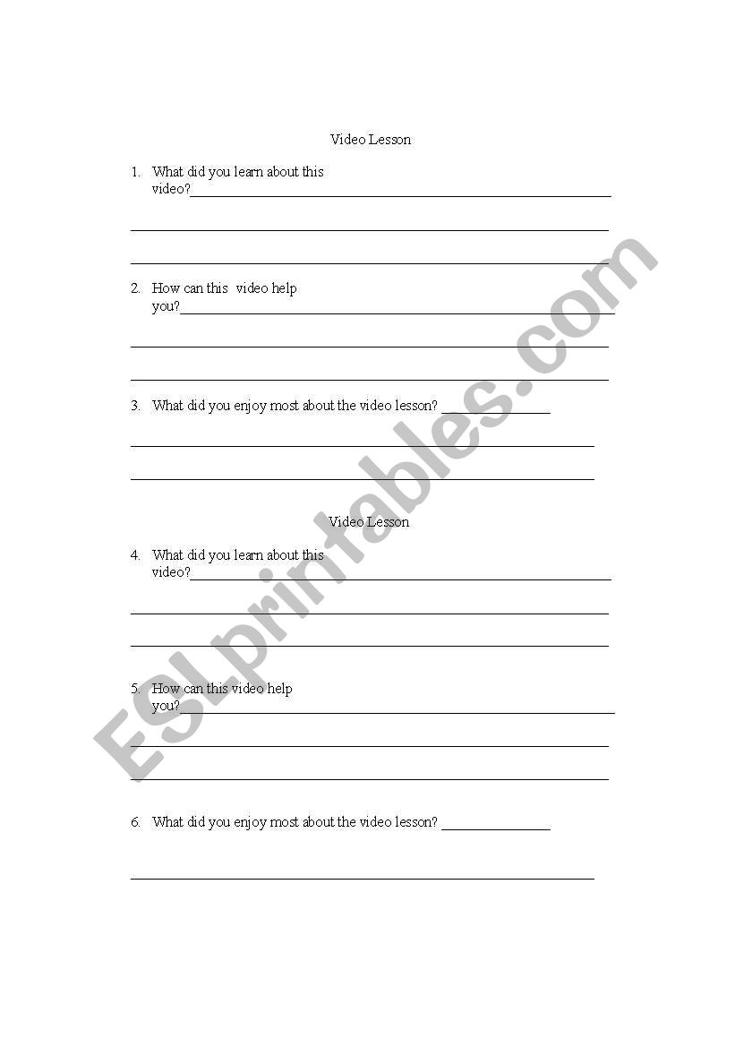 Video Lesson Worksheet worksheet