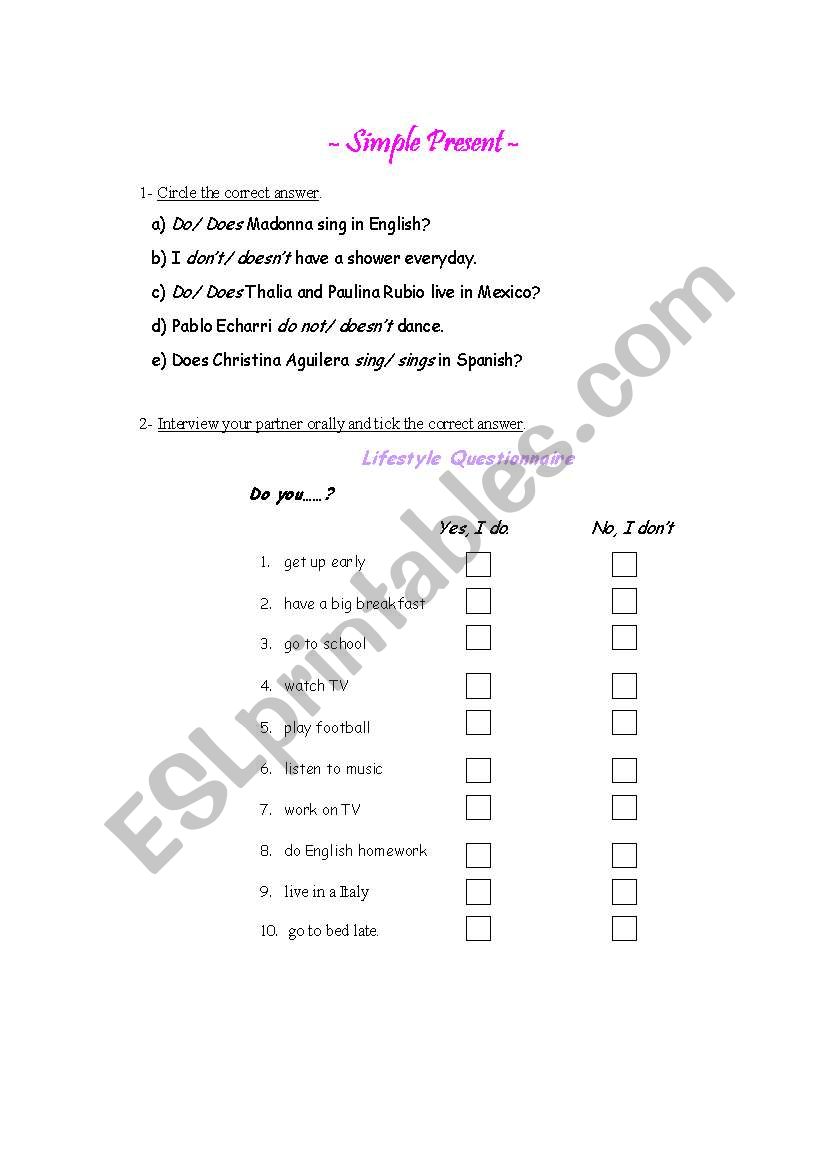 Simple Present worksheet