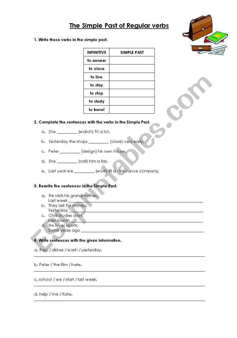 Past Simple - regular verbs worksheet