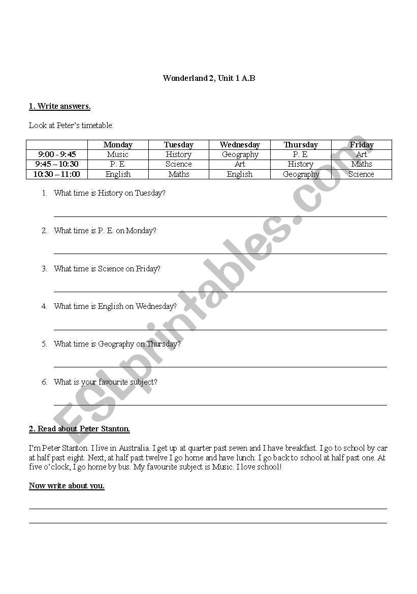 Wonderland 2, Test, Unit 1 A - B