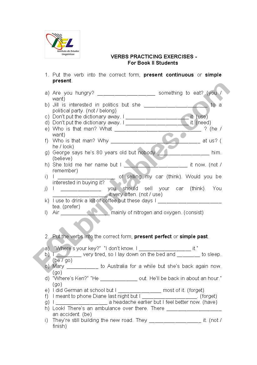 All verb tenses exercises worksheet