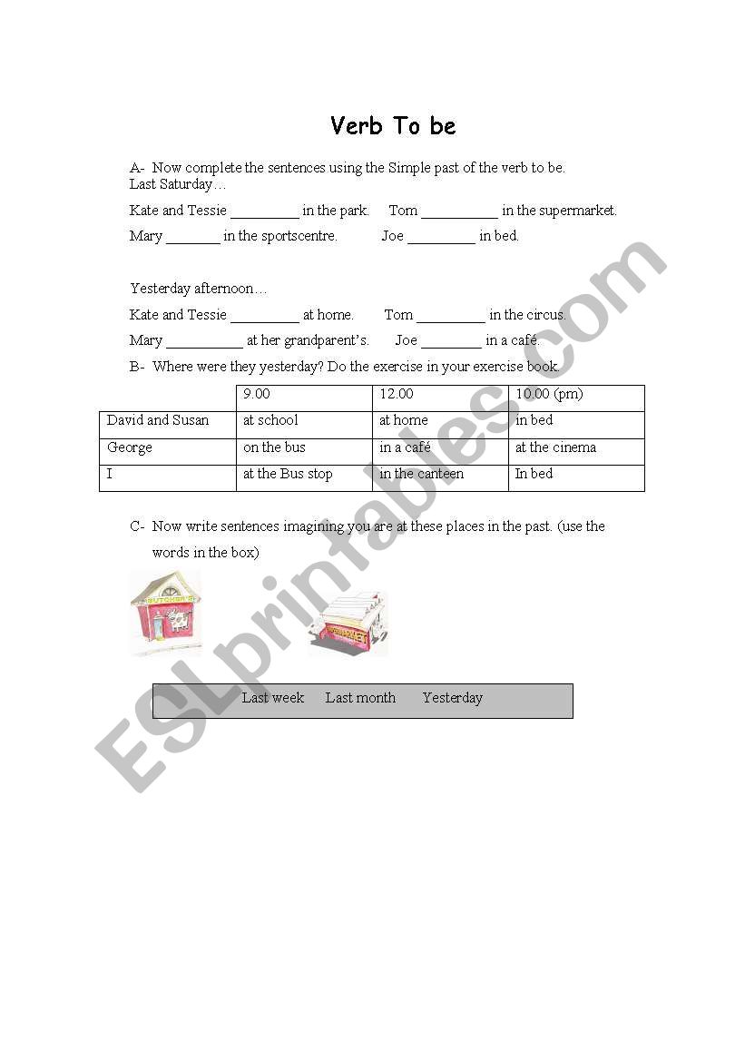 Verb to in the past exercises worksheet