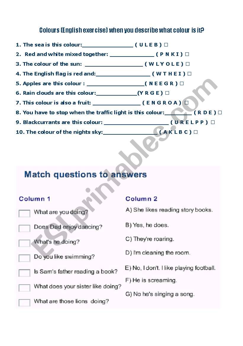 describe the colors worksheet