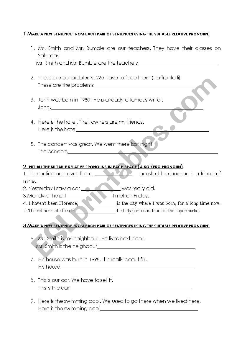 relative pronouns worksheet