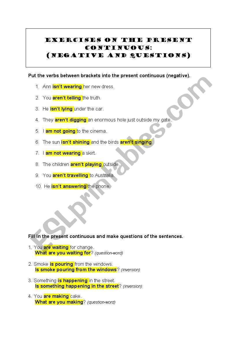 Present Continuous worksheet