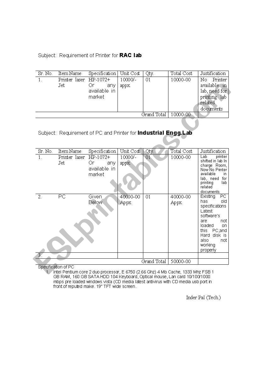 printer worksheet