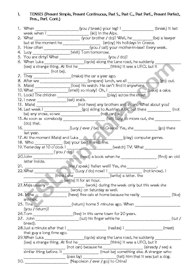 tenses + the rest worksheet