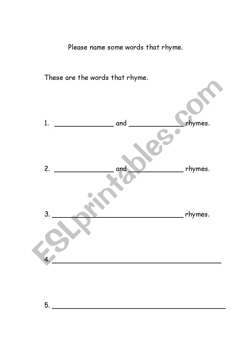 English Worksheets Rhyming