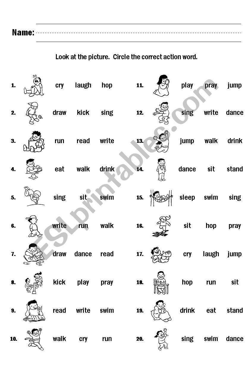 ACTION WORDs Worksheet ESL Worksheet By Mischa