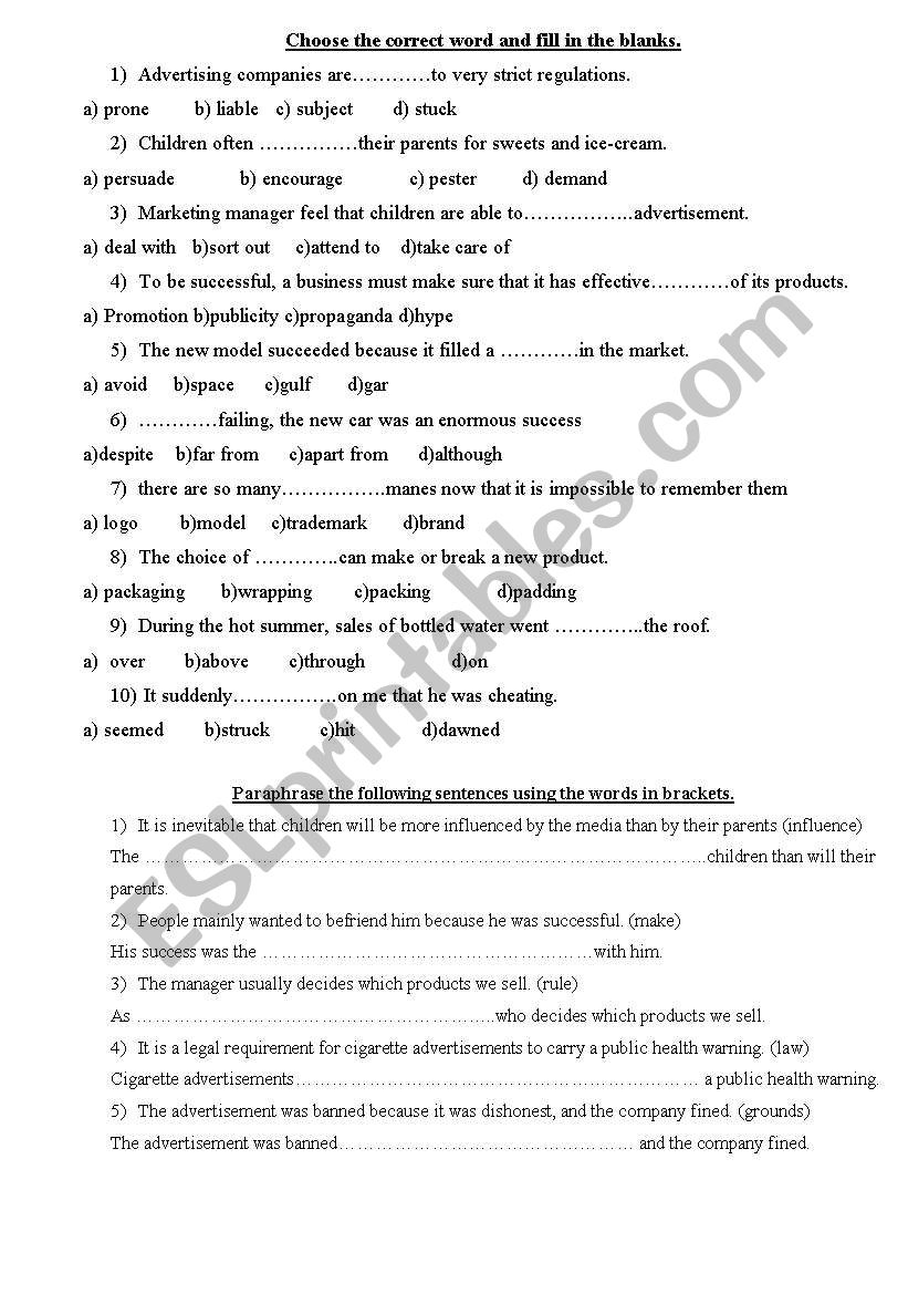 test exercises worksheet