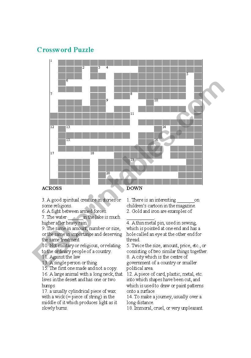crossword puzzle esl worksheet by khadooy