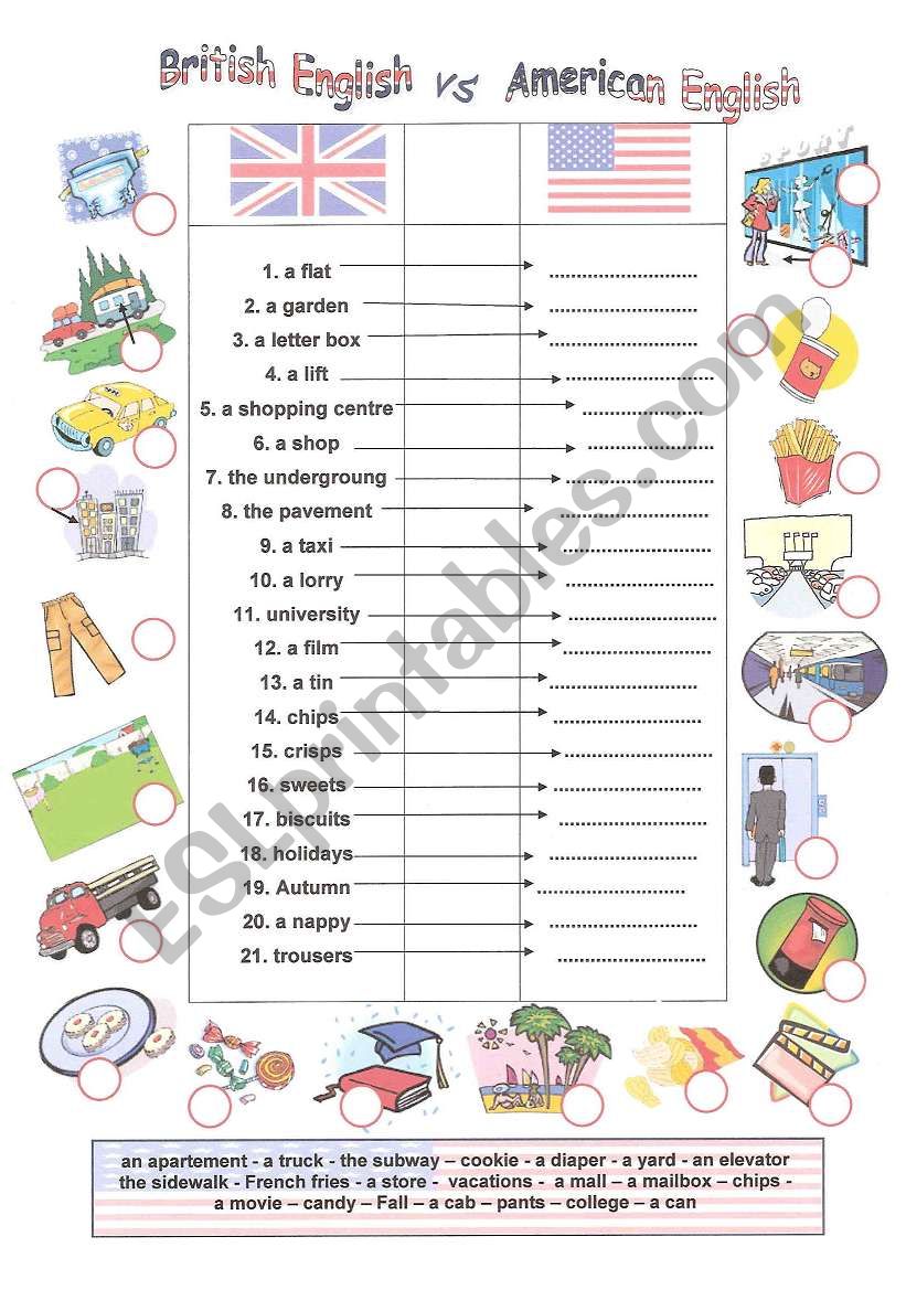 British English Vs American English ESL Worksheet By Angela anaconda