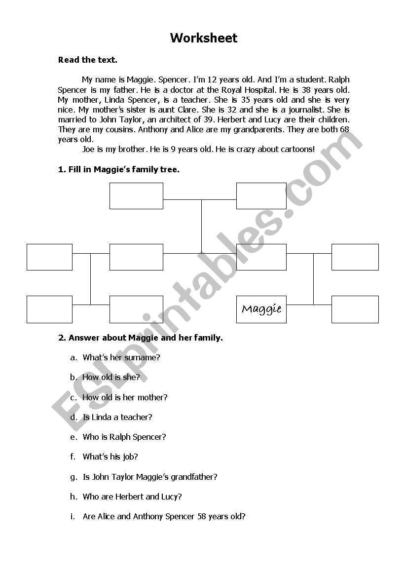 Maggies Family worksheet