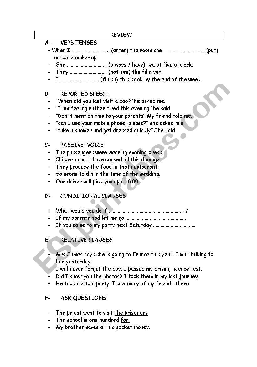 grammar review worksheet