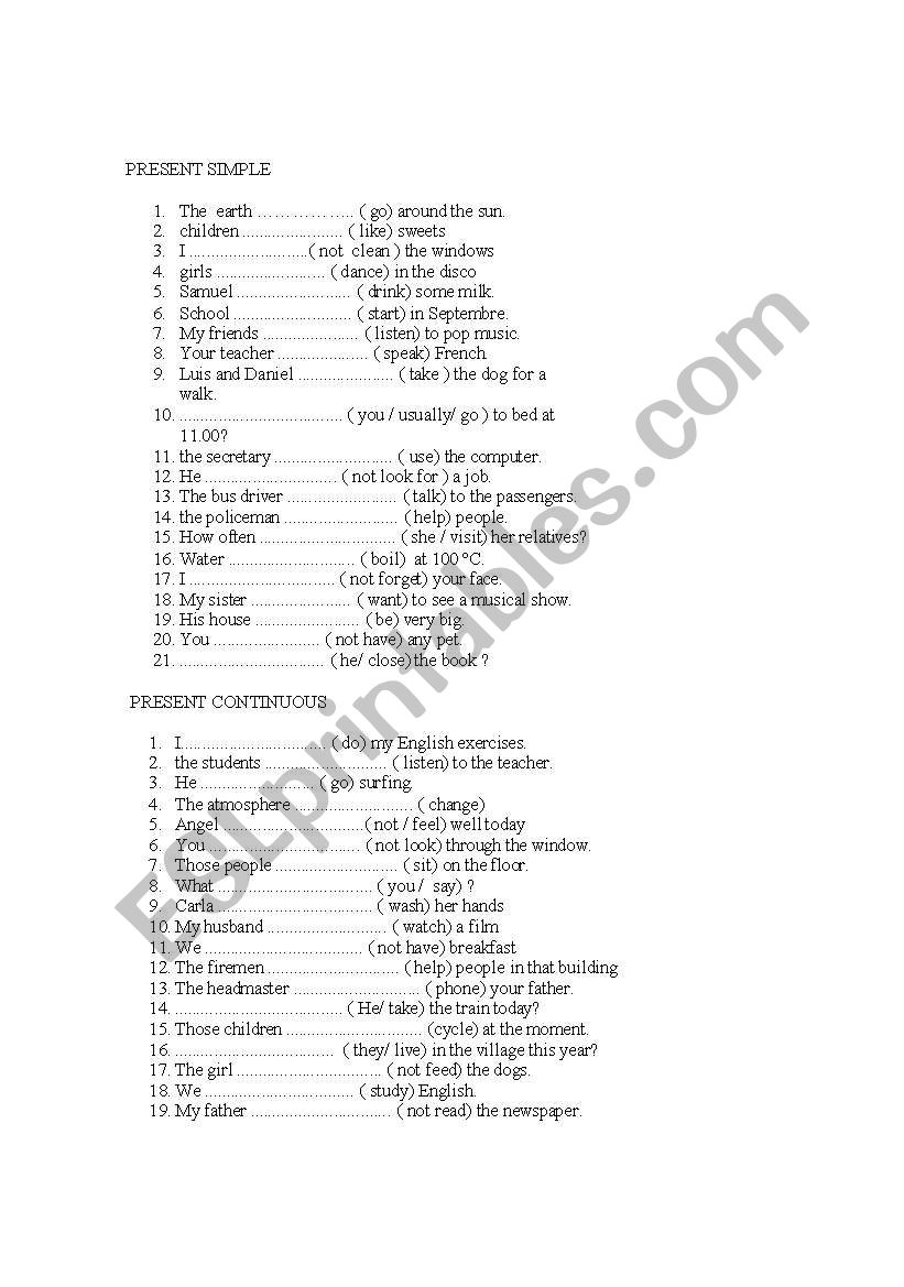 verb tenses worksheet