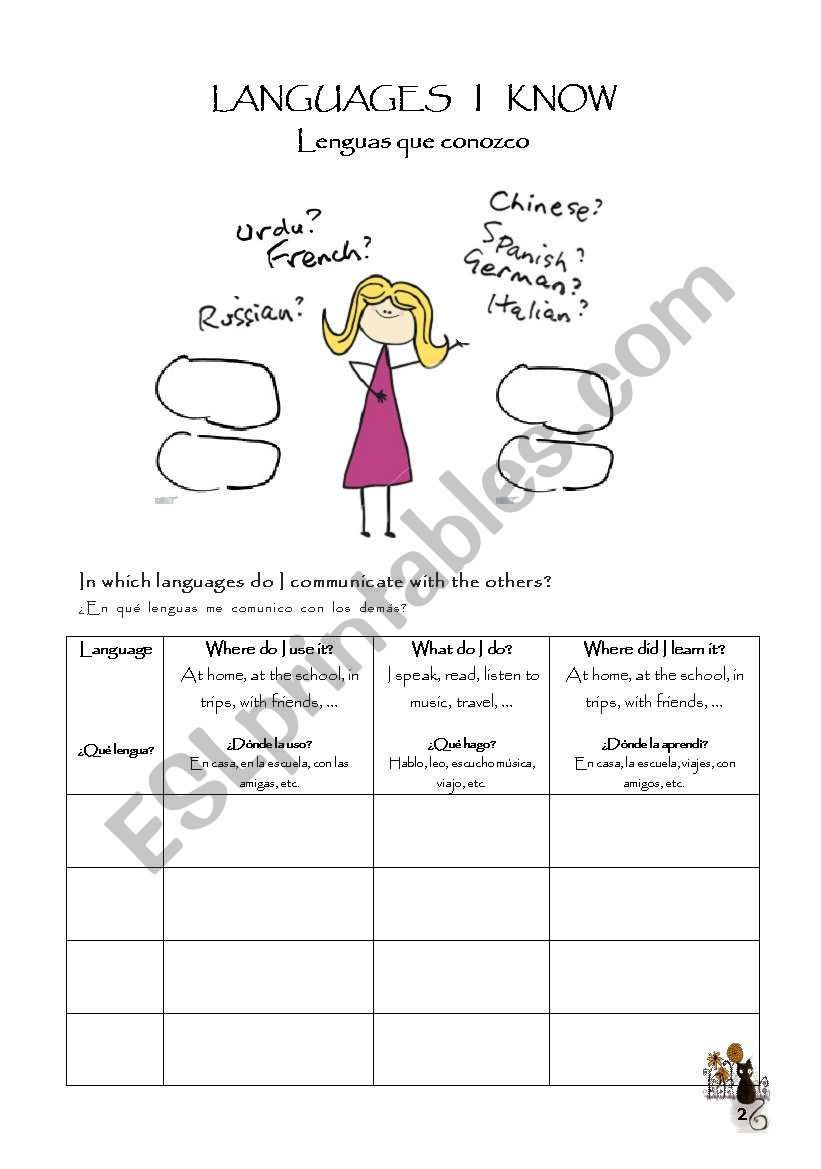 languages I know worksheet