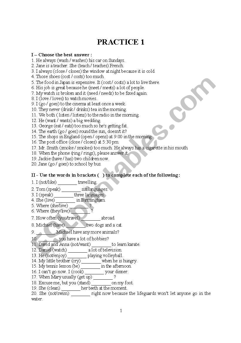 English practice worksheet