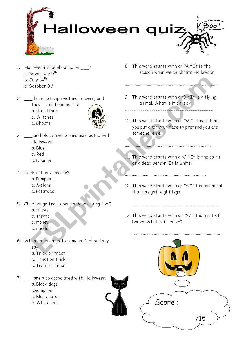 Halloween quiz - ESL worksheet by eniarrol