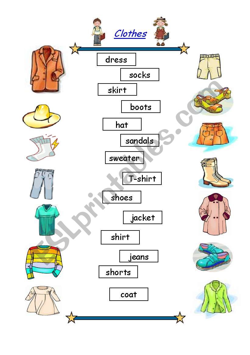 CLOTHES - MATCHING EXERCISE - ESL worksheet by Katiana