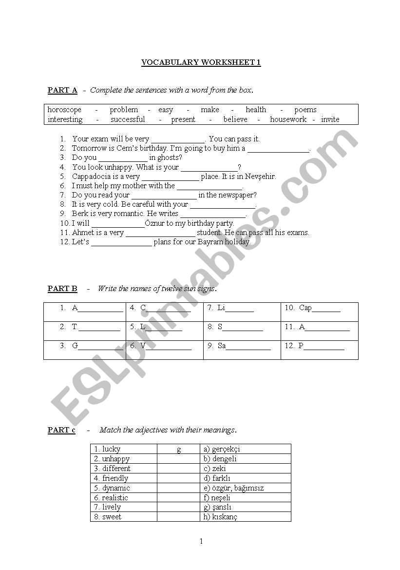 VOCABULARY worksheet