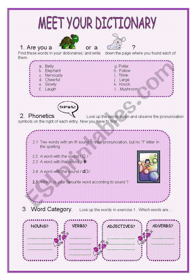 DICTIONARY SKILLS ESL Worksheet By Marta73