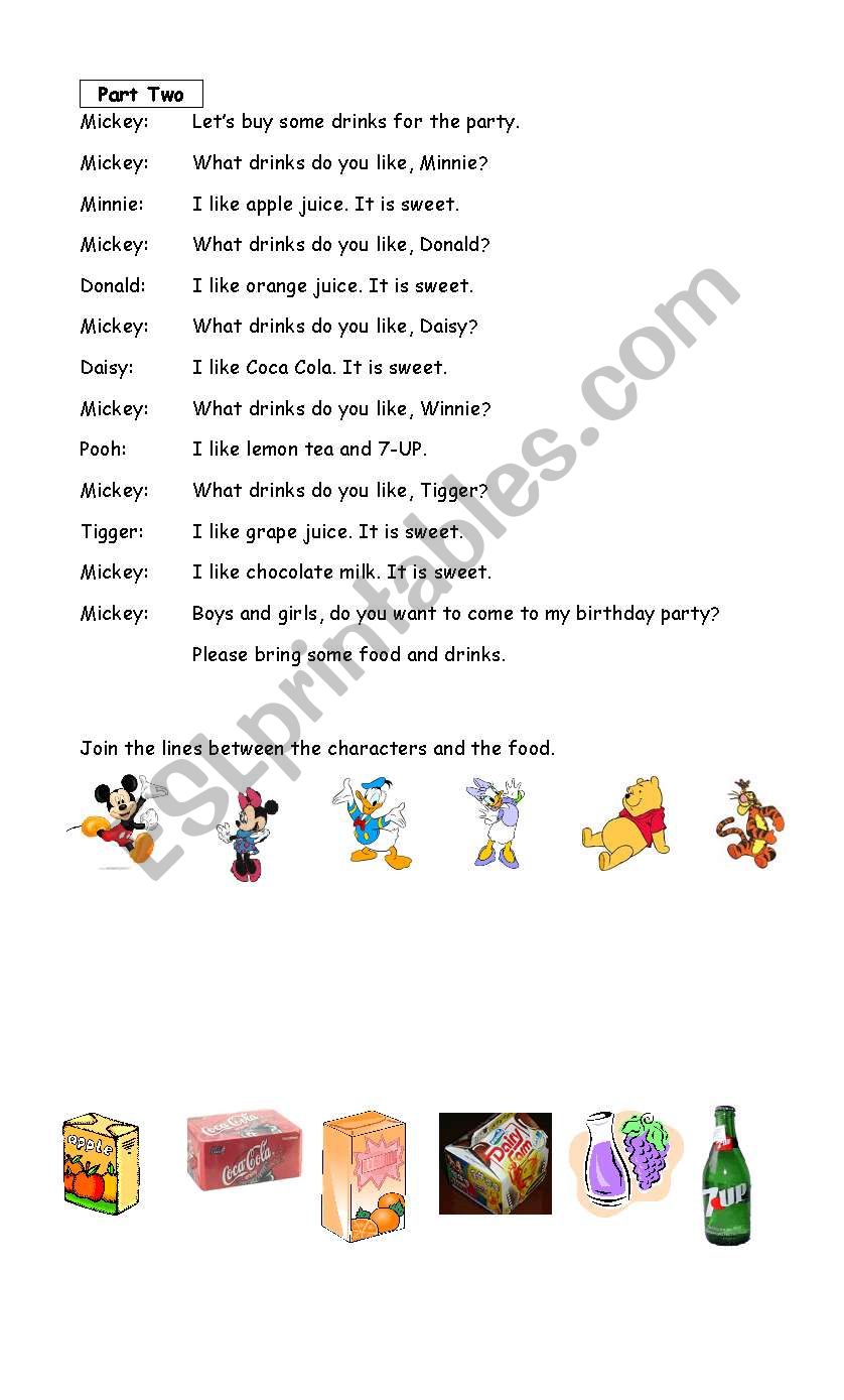 Drinks for the party worksheet