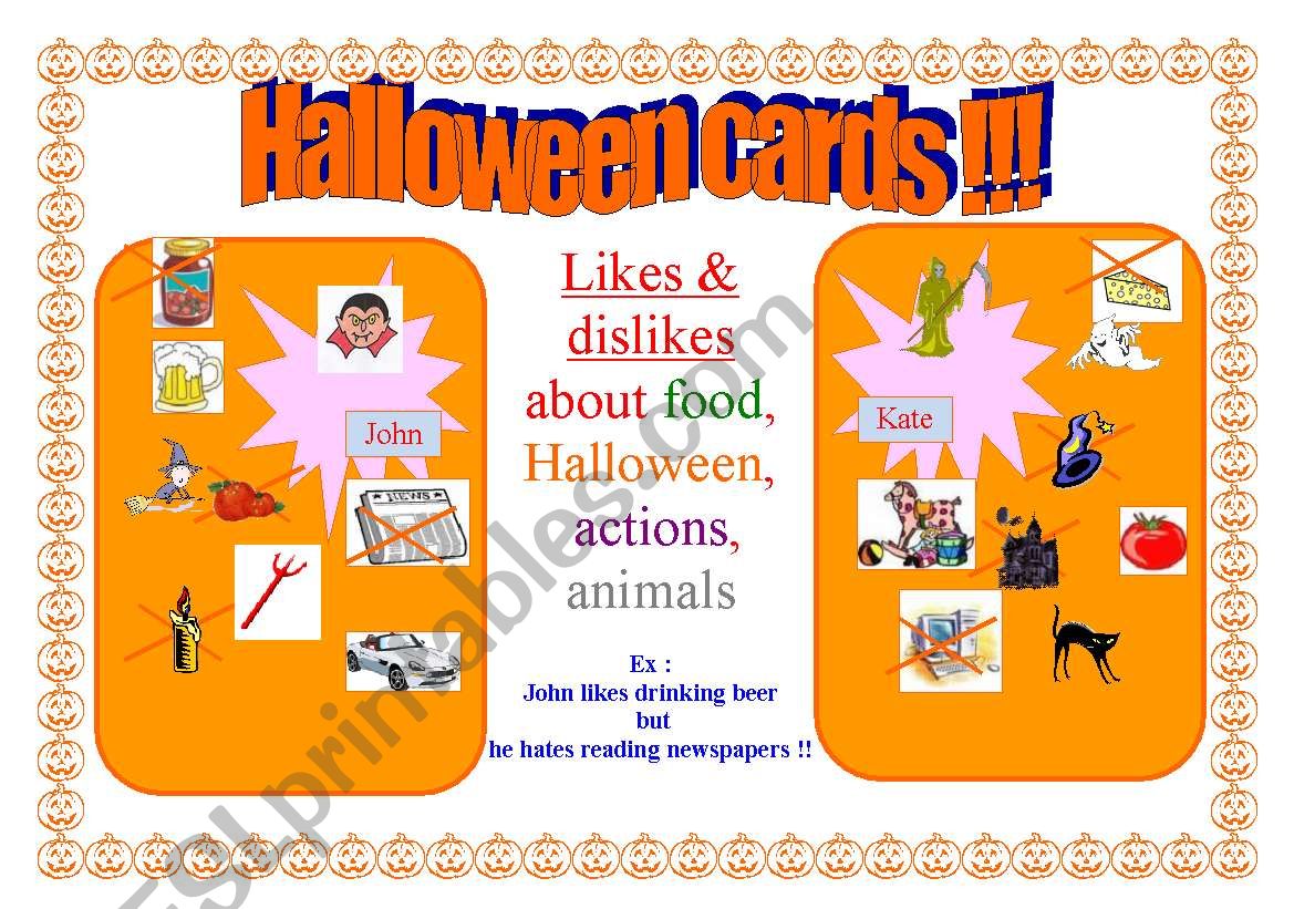 HALLOWEEN activity cards 2/4 - Likes and dislikes