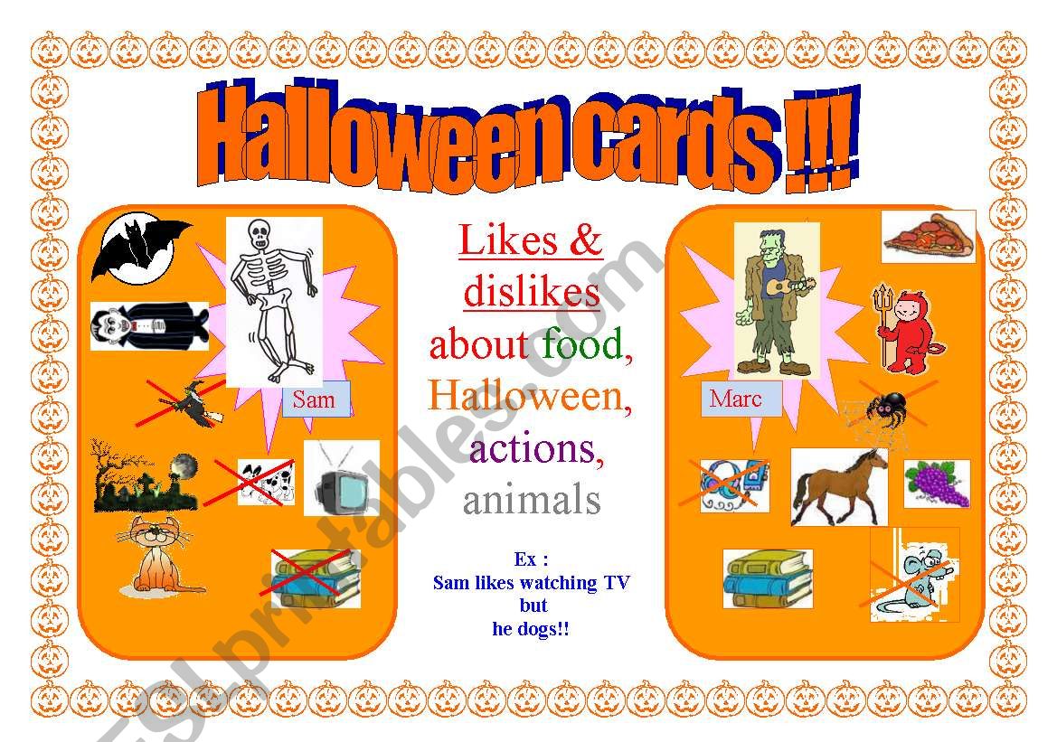 HALLOWEEN activity cards 3/4 - Likes and dislikes