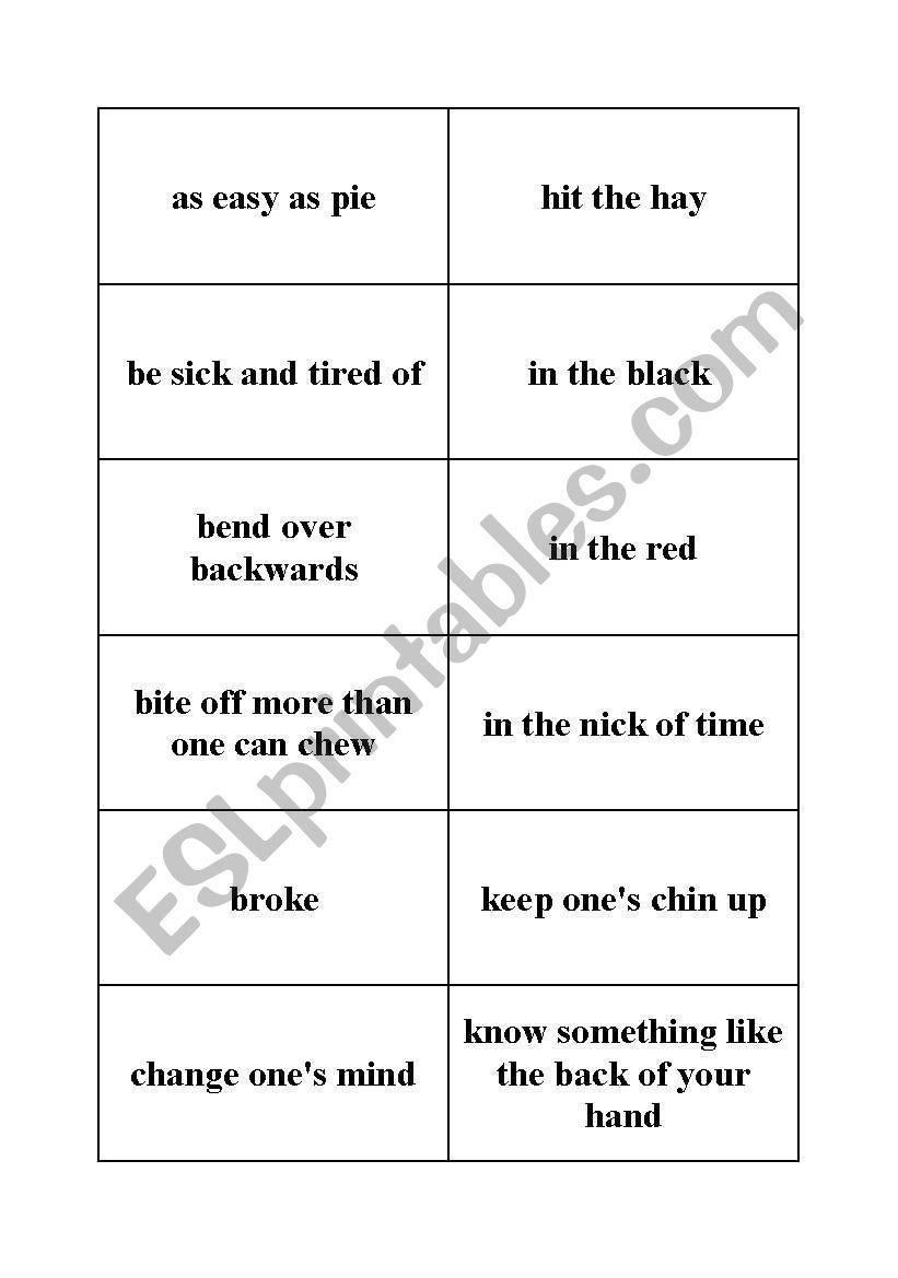 idioms cards worksheet