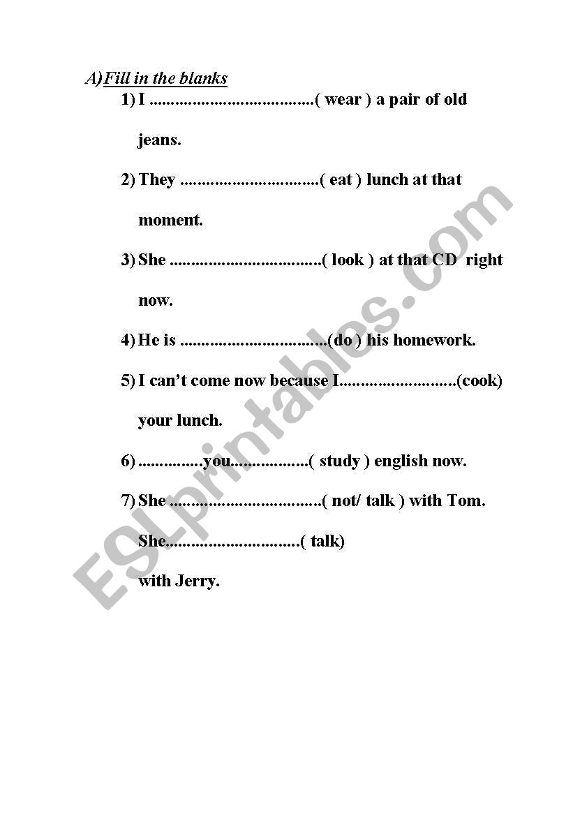 present continous tense worksheet