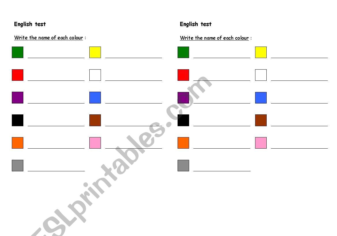 Write the colours worksheet