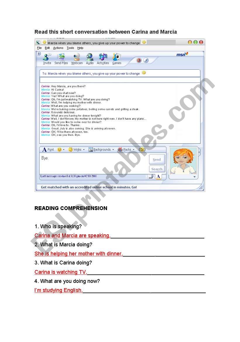 messenger worksheet