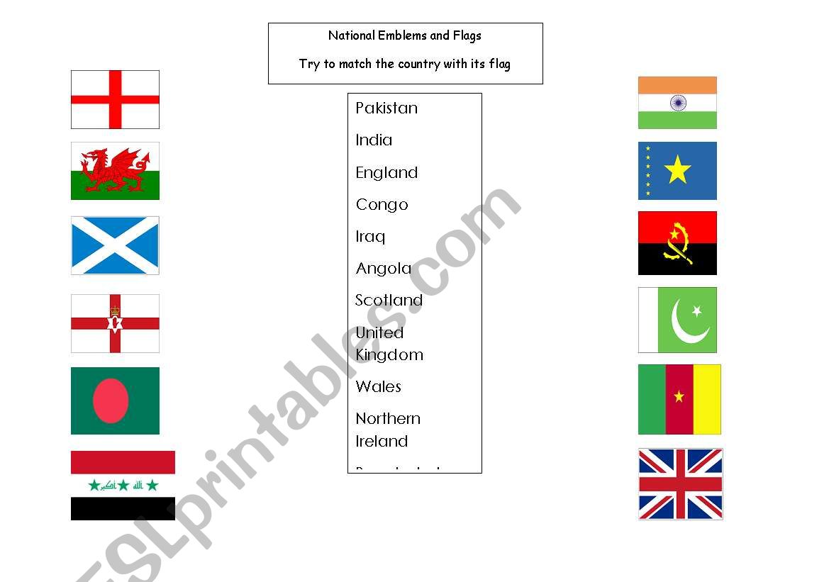 Flags and countries. worksheet