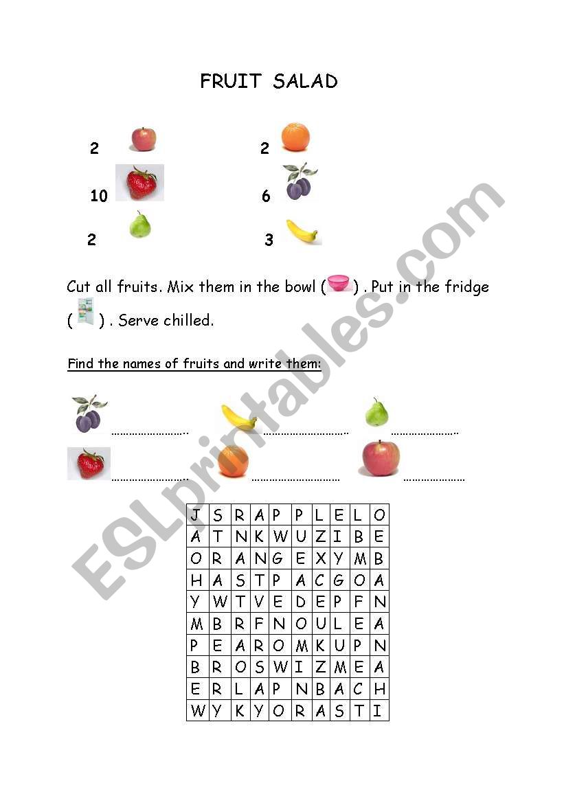 Fruit Salad - word search worksheet