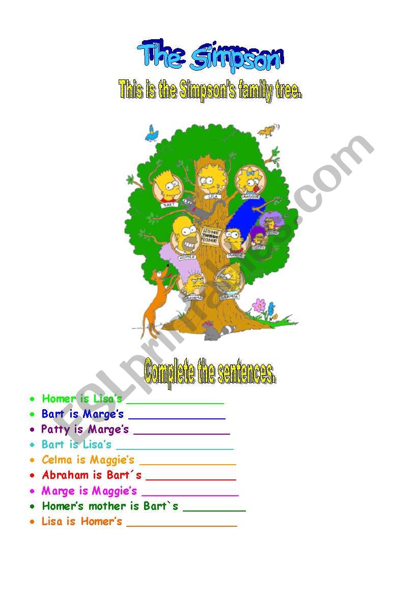 THE SIMPSON´S FAMILY TREE - ESL worksheet by verowol