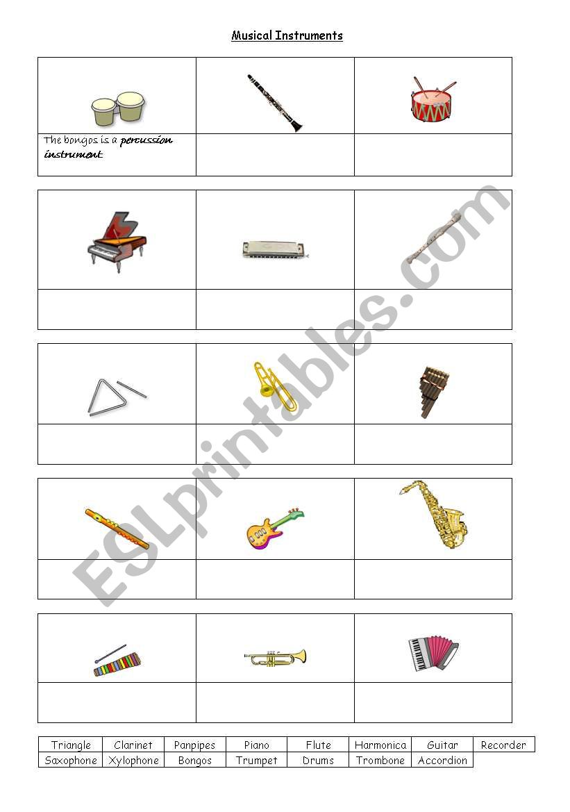 instruments worksheet