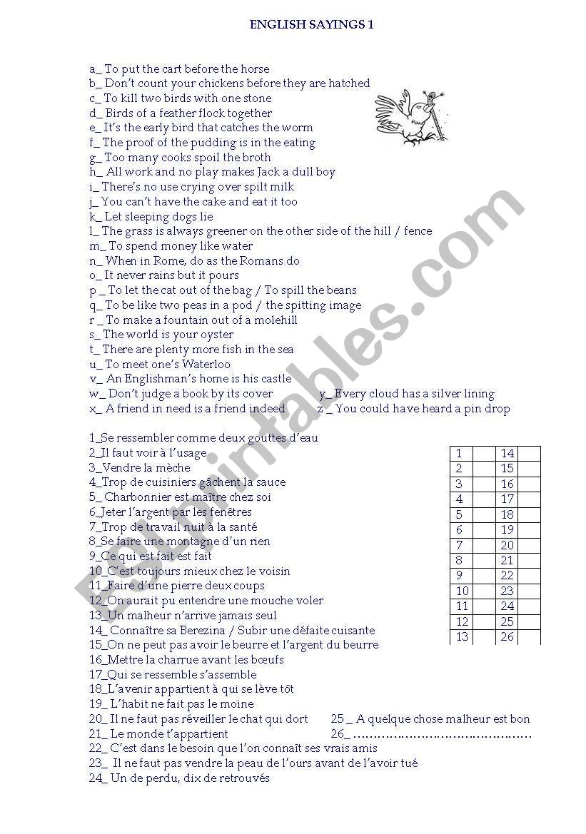 Sayings 2 worksheet