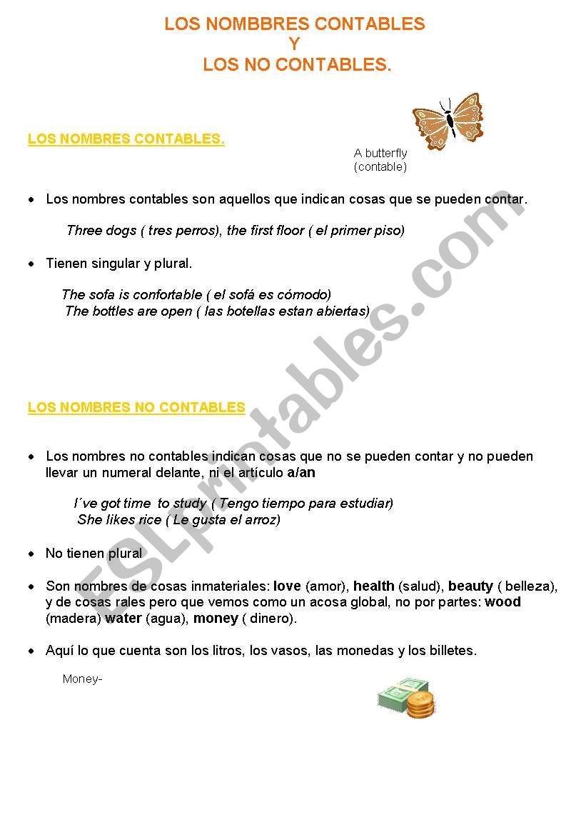 Countables and uncountables worksheet