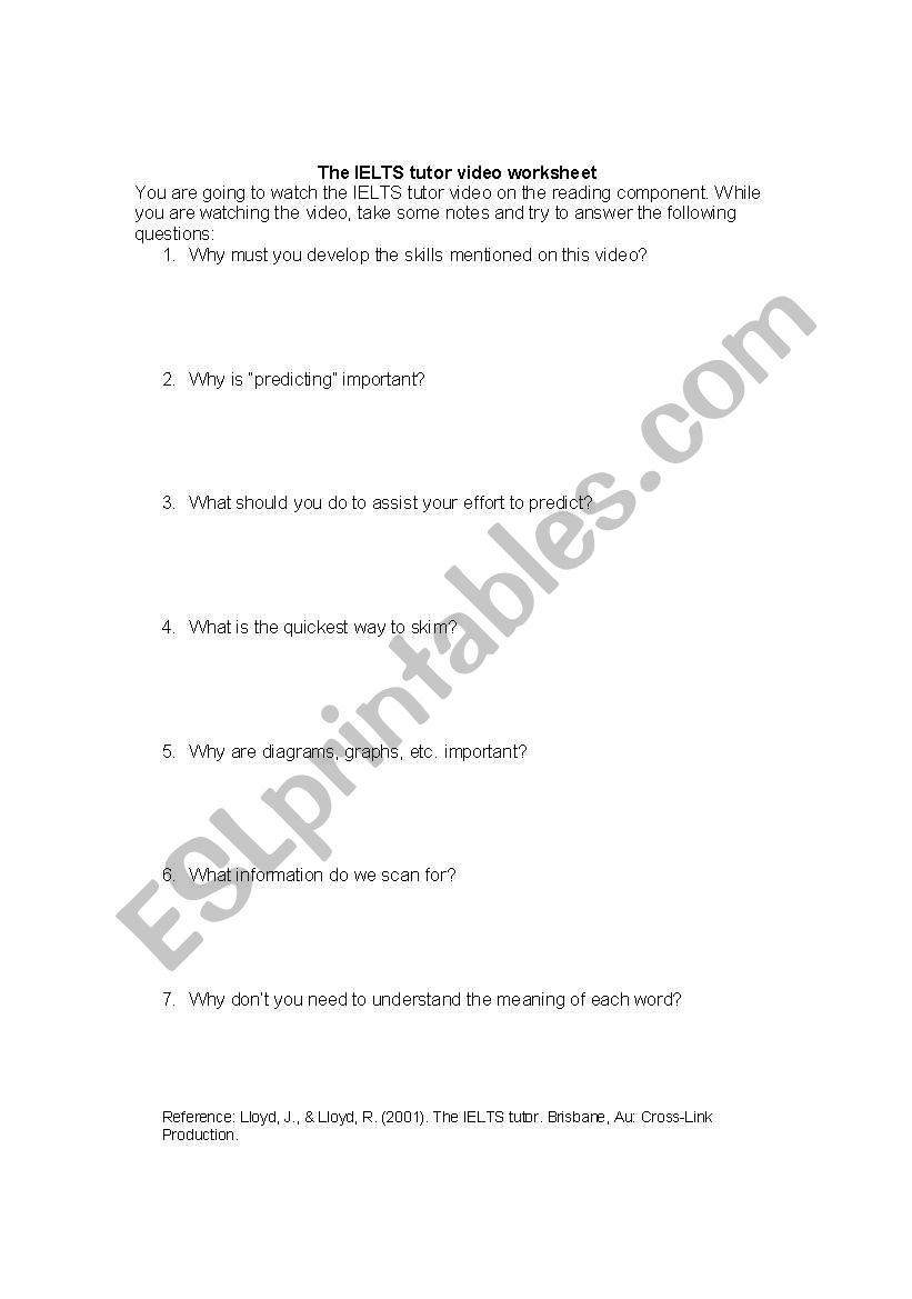 IELTS film viewing exercise worksheet