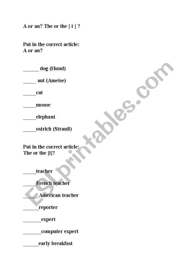 A or an?  worksheet