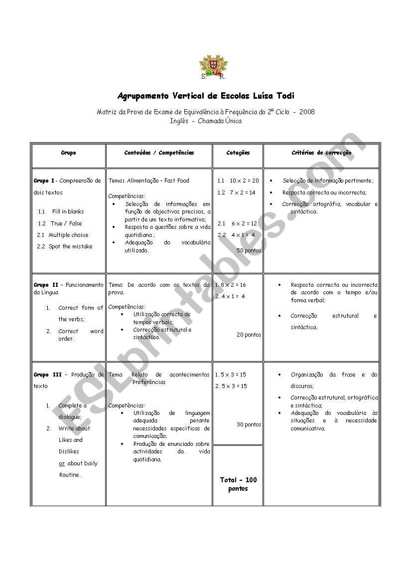 Diagnostic Test worksheet