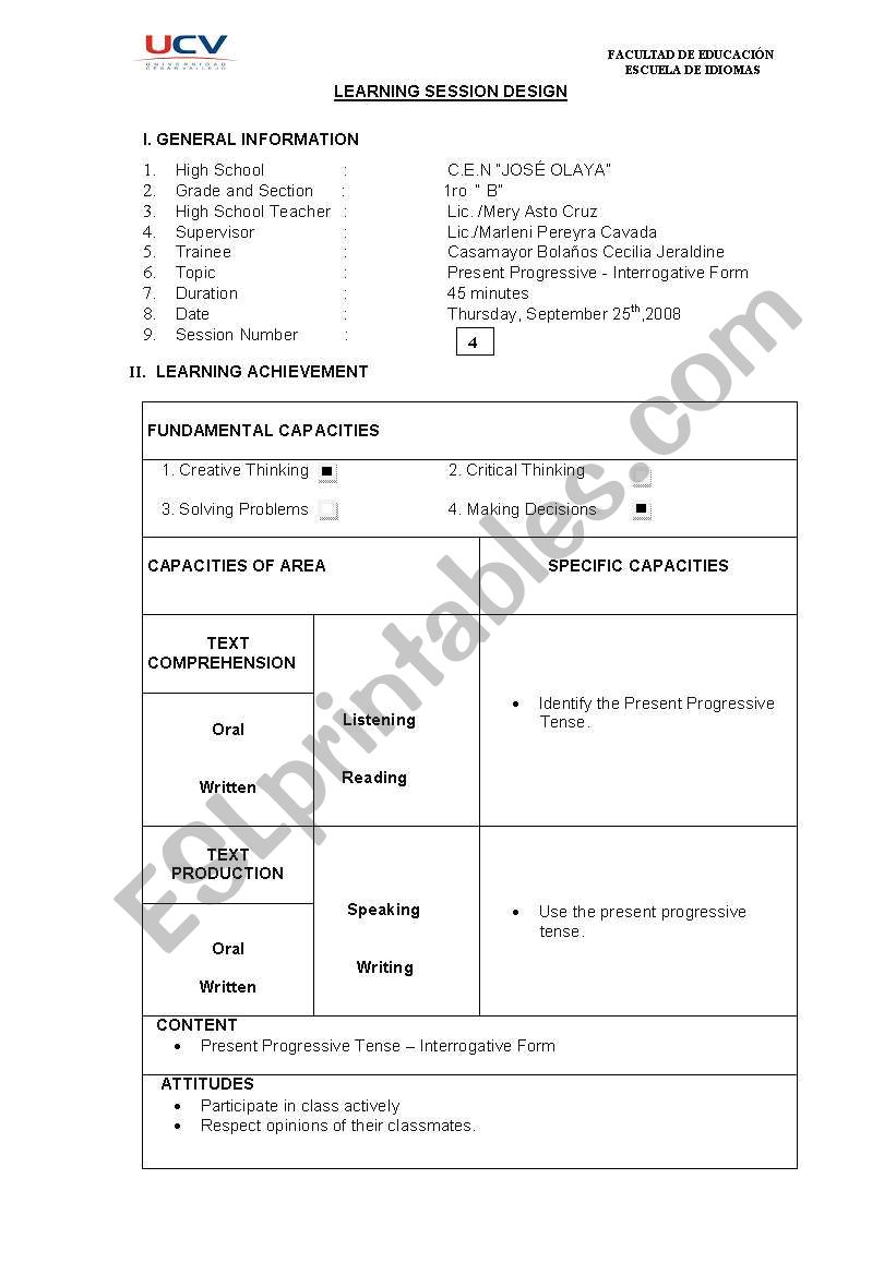 present progressive worksheet