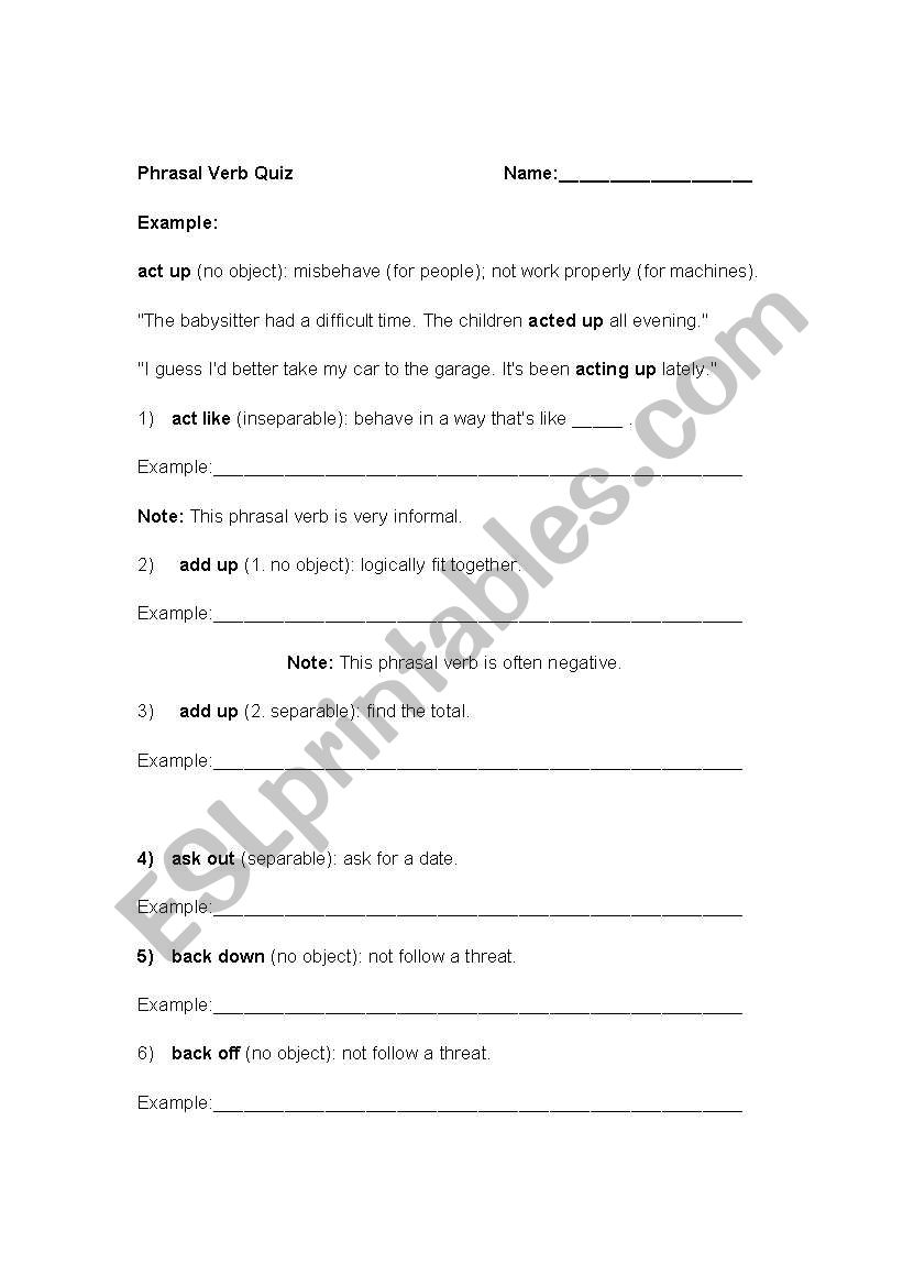 phrasal verb quiz worksheet