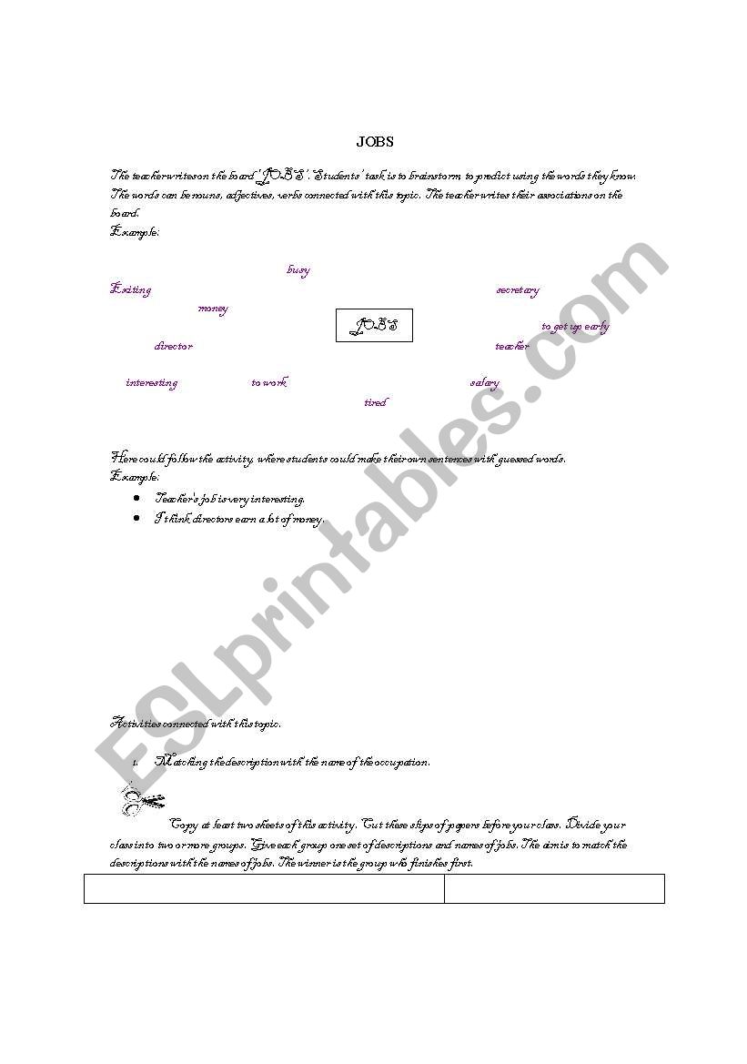 Jobs worksheet