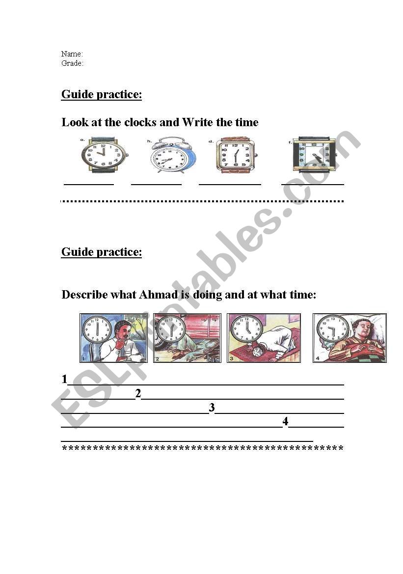 English worksheets: write the time