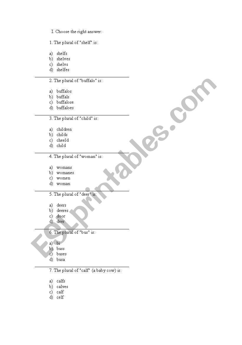 Plural (exercises with pictures)