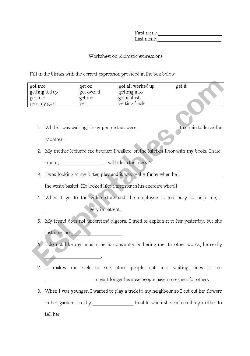  Idiomatic Expression worksheet