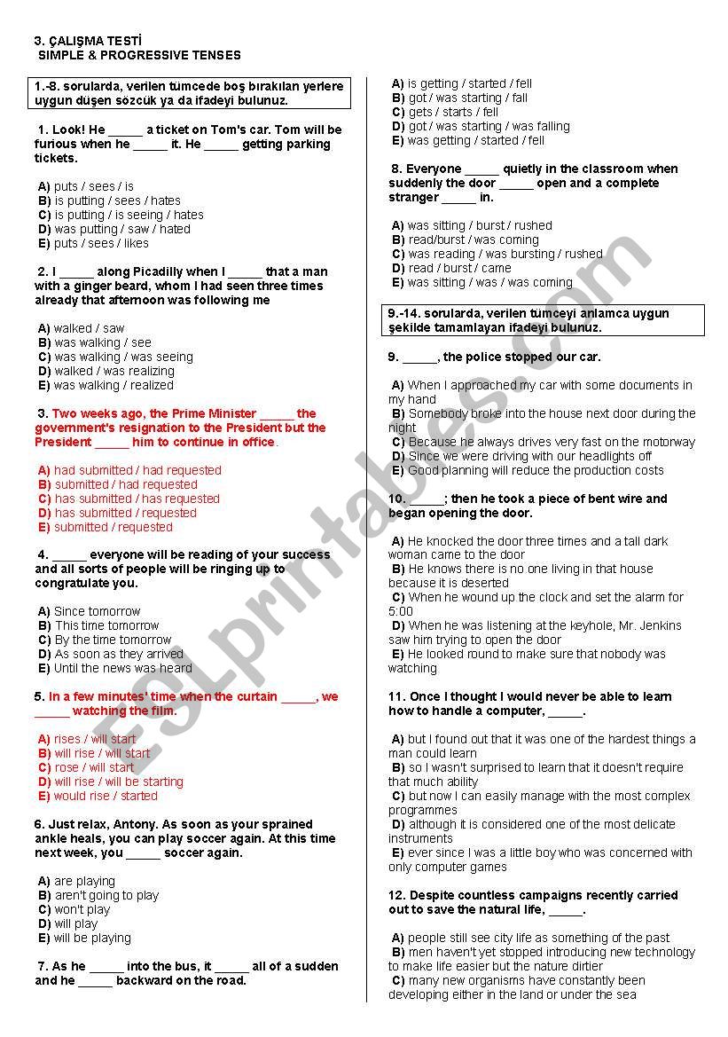  SimpleProgressiveTenses worksheet