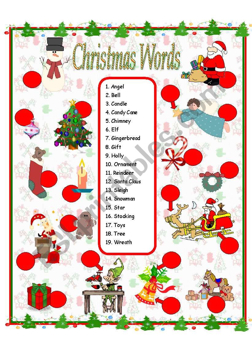 Christmas Vocabulary ESL Worksheet By Anna P