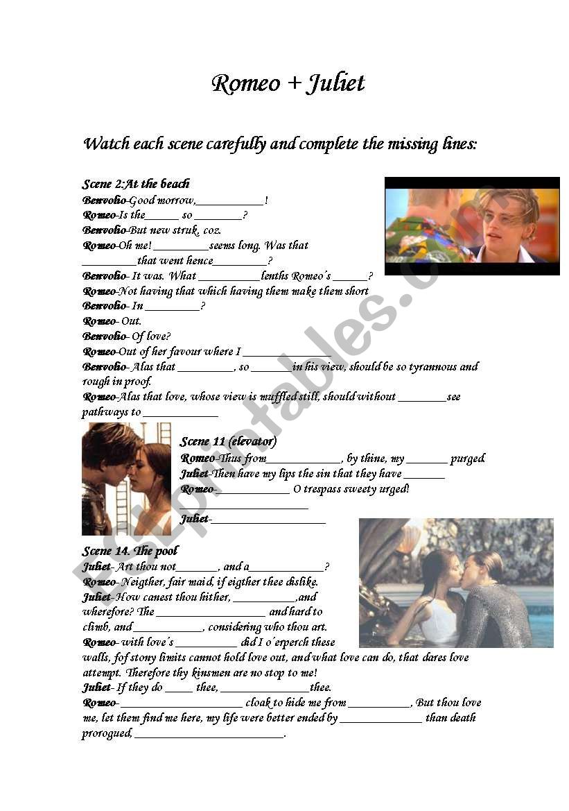 Romeo And Juliet Worksheet